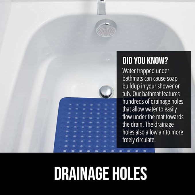 GORILLA GRIP Patented Bath Tub Shower Mat, Machine Washable Bathtub Floor Liner Mats, Suction Cups and Drain Holes to Keep Tubs Clean, Soft on Feet, Bathroom Essentials, 35x16 Inch, Royal Blue Opaque