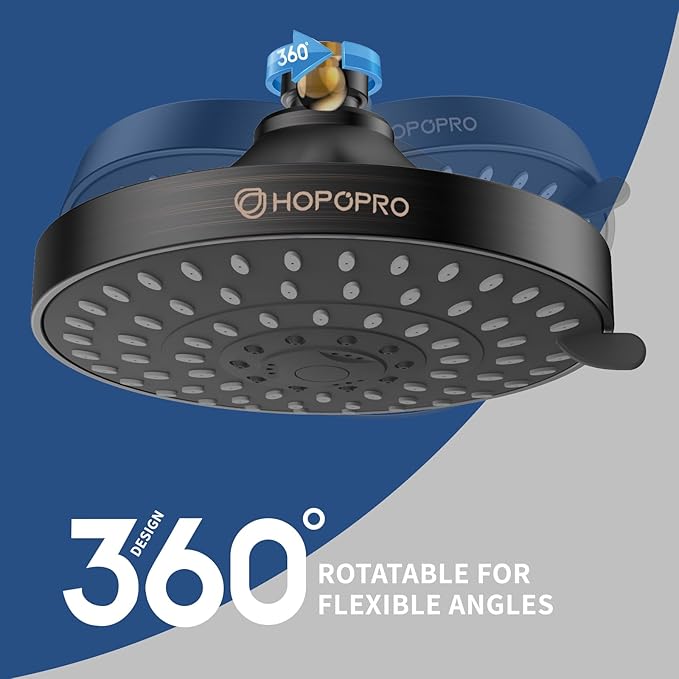 HOPOPRO 5-Mode High Pressure Shower Head - The Washington Post, NBC News, Today TV Show Recommended - High Flow Fixed Showerheads (6 Inch Oil Rubbed Bronze)