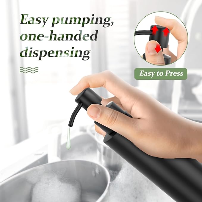 ARKTEK Matte Black Soap Dispenser Stainless Steel 11.8 OZ - Liquid Hand Lotion Dispenser Decor Refillable Dishwashing Soap Dispenser for Kitchen Bathroom Countertops