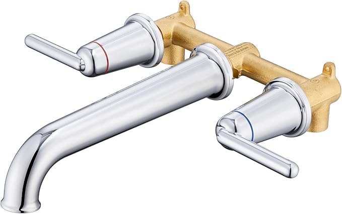 Wall Mount Tub Filler, 10.33" Extra Long Tub Spout with Rough-in Valve, 10.08 GPM High Flow Tub Faucet 2-Handle Wall Mounted Bathtub Faucet Brass Roman Bath Tub Faucet Set Polished Chrome