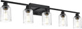 40 Inches Length Black Bathroom Lighting Fixtures, 5-Light Modern Industrial Wall Sconce Vanity Light Fixture with Seeded Glass for Bedroom Over Mirror