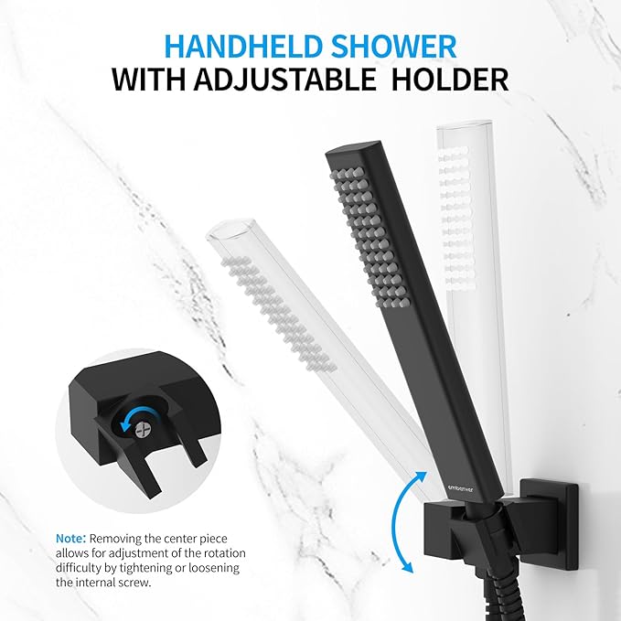 Black Shower System Sets Faucet: EMBATHER 10 Inch Overhead Rainhead Shower Combo Set with Handheld and Valve-Luxury Rain Mixer Rainfall Black Shower Faucets Sets Complete