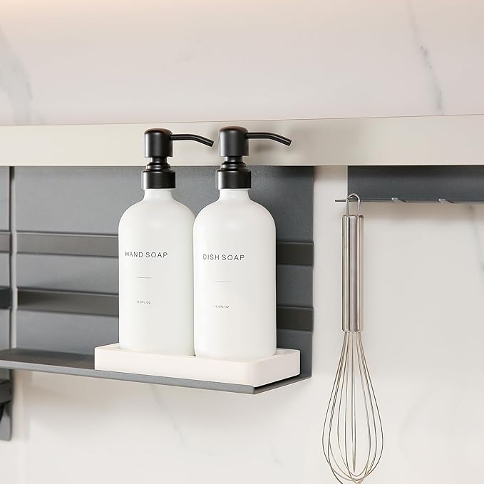 Kitchen Soap Dispenser Set, White Soap Dispenser with Black Stainless Steel Pump, Perfect for Modern Kitchen Decor. (White)