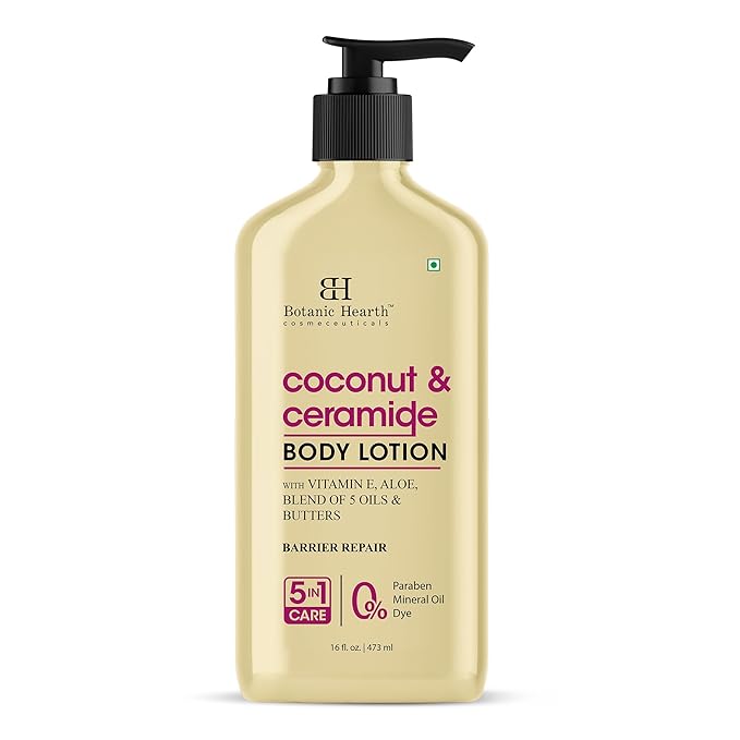 Botanic Hearth Coconut & Ceramide Body Lotion | Barrier Repair with 5 Oil Blend & Butters, Deep Hydration, Paraben Free, 5-in-1 Care, 16 fl oz / 473 ml