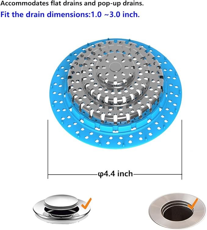 Drain Hair Catcher/Bathtub Shower Drain Hair Catcher(Blue) /Suitable for Bathroom Bathtub, Regular Drains. (Patented Product)