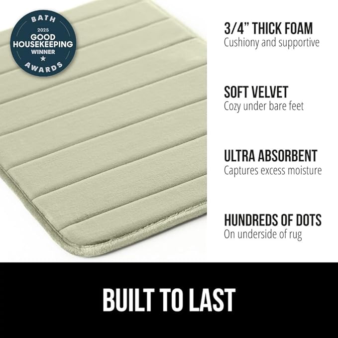 GORILLA GRIP Memory Foam Bath Mat, Soft Absorbent US Designed Bathroom Rug, Gripping Dots Machine Washable Bathmat, Cushioned Floor Mats, Shower Sink Rugs Room Décor Accessories, 30x20 Sage
