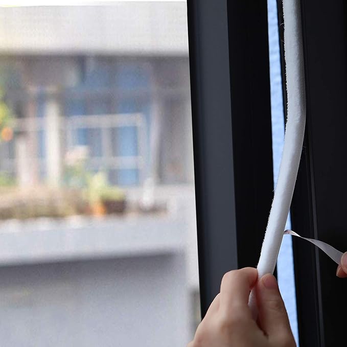 TORRAMI Fuzzy Brush Seal Weatherstripping for Window and Door 11/32 inch x 11/32 inch x 16 ft, Self-Adhesive Felt Insulation Sealing Strip Wind Dust Draft Insect Proof, White