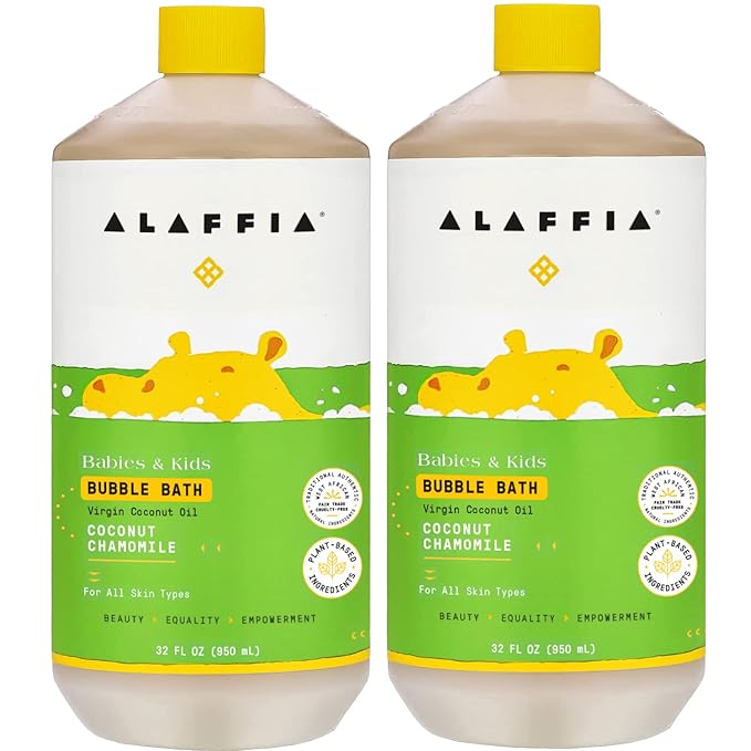 Alaffia Babies and Kids Bubble Bath, Gentle Baby Essentials for Delicate Skin, Cleansing & Calming Bubbles, Plant Based Formula, Vegan, Coconut Chamomile (2 Pack - 32 Fl Oz)