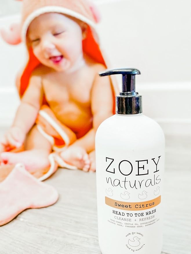 Zoey Naturals Sweet Citrus Baby Wash & Shampoo, Made For Sensitive Skin, Tear-free, Paraben-Free, All Natural, Made in the USA