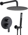 Iriber Matte black Shower System Wall Mounted Shower Faucet Mixer Set with 12 Inches Rain Shower head and Handheld, Bathroom Shower Trim Kit Contain Pressure Balance Valve