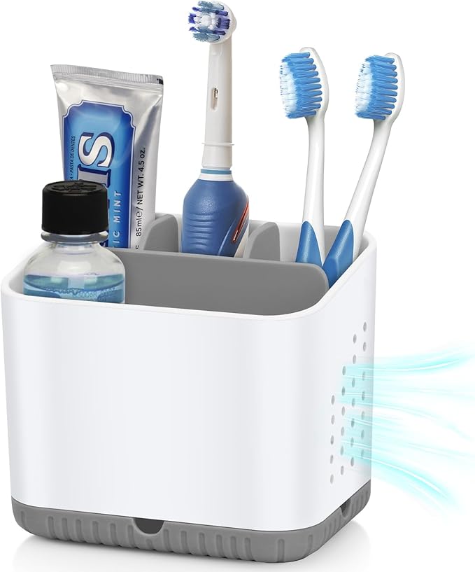 Toothbrush Holders for Bathrooms, Kids Electric Toothbrush and Toothpaste Holder, 4 Slots Tooth Brushing Holder for Bathroom Countertop Organizer and Storage, Bathroom Accessories (Grey)