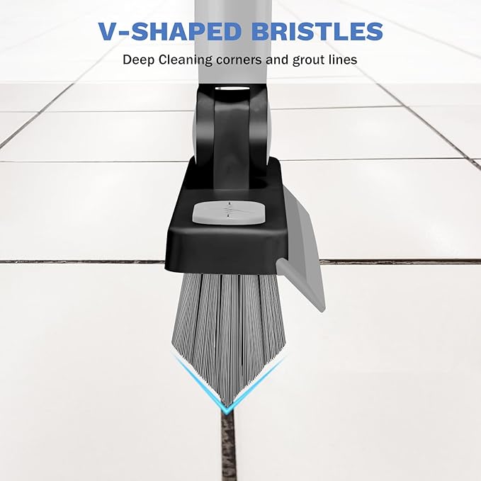 SetSail Grout Cleaner Brush with Long Handle, V-Shaped Floor Scrub Brush Swivel Grout Brush Stiff Bristle Floor Grout Scrubber for Bathroom, Tile Line, Crevice, Kitchen, Wall, Deck, Garage, Black Grey