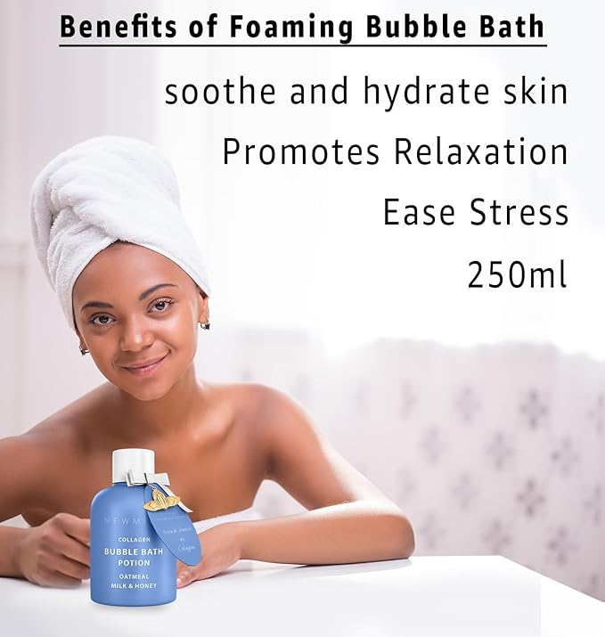 Collagen Luxury Bubble Bath Long Lasting Foam with Oatmeal Milk Honey Moisturizing Relaxing Stress Relief Calming Self Care Spa Gift for Women and Men