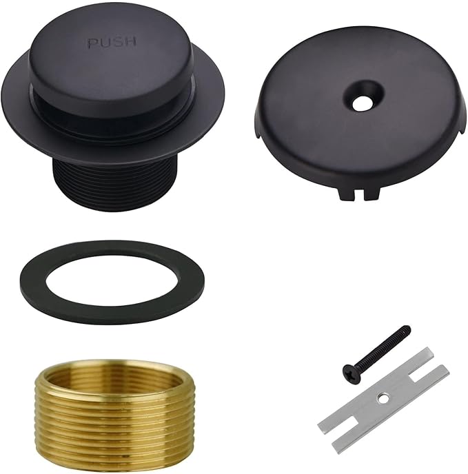 Black Bathtub Drain Tip-Toe Single Hole,Welsan Tub Drain Trim Set Conversion Kit Assembly, Coarse Thread Replacement Trim Kit with 1-Hole Overflow Faceplate Includes an Adapter, Matte Black