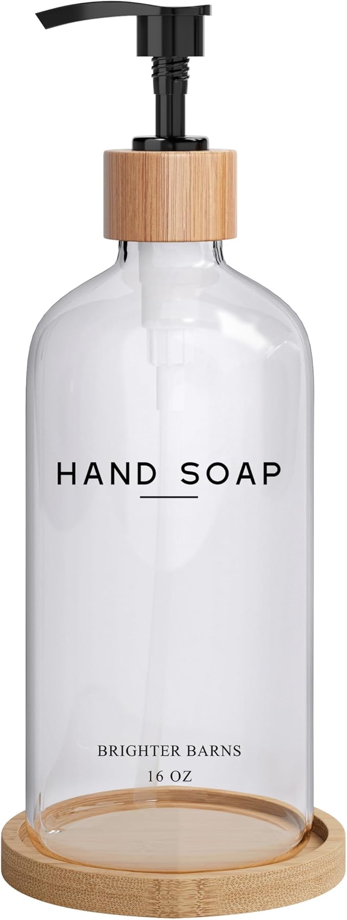 Glass Hand Soap Dispenser Bathroom Set by Brighter Barns - Hand Soap Dispenser for Kitchen Sink & Bathroom - Refillable Pump Bottle Set - Neutral Home Decor for Airbnb, Vacation Rental, Hotel (Clear)