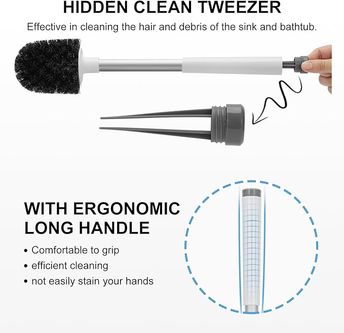 SetSail Toilet Brush and Holder 2 Pack, Self Closing Lid Toilet Bowl Brushes Holder and Extra Long Handle Ventilated Toilet Brush Set for Bathroom Cleaning, Nylon Bristles, White & Grey