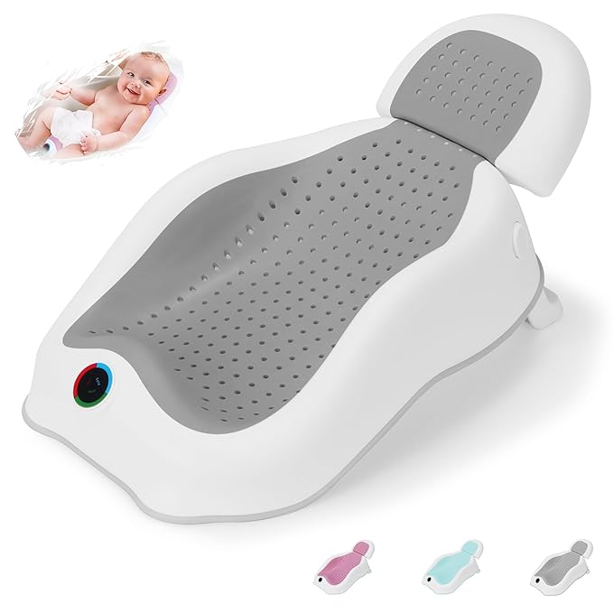 Baby Bath Support,Ideal for Babies Less Than 6 Months Old,with Thermometer-Adjustable Slope Newborn Bathtub, Baby tubs for Newborn Essentials Must Haves (Gray)