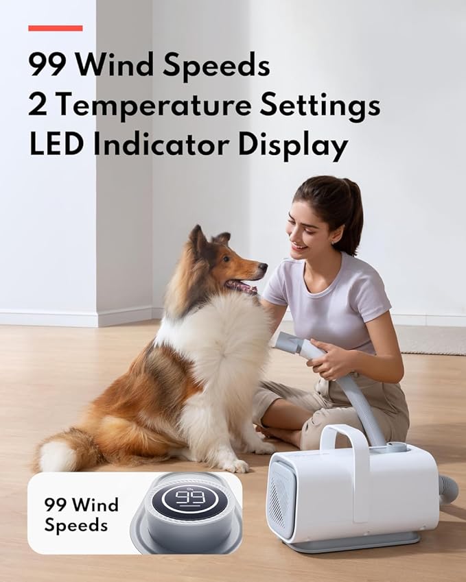 HomeRunPet Dog Dryer, Pet Hair Dryer with 99 Adjustable Wind Speed and Temperature Control, 3 Different Nozzles, Quiet Dog Blow Dryer, Professional Pet Hair Drying for Dogs