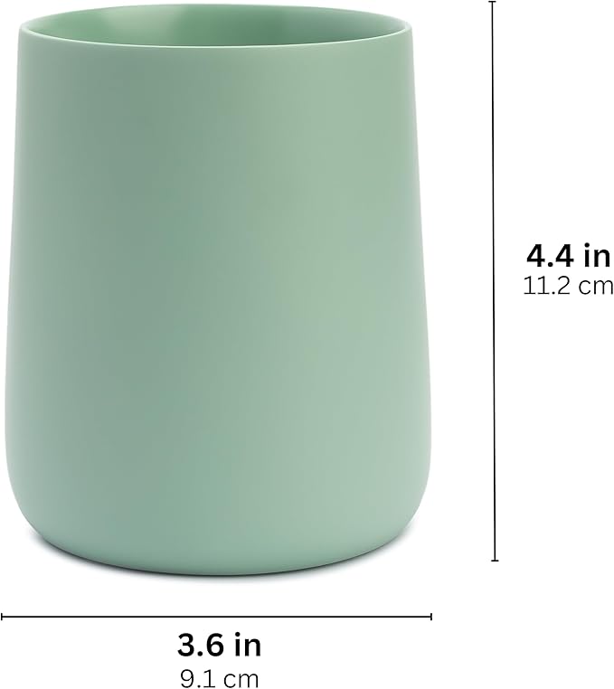 Matte Sage Green Toothbrush and Toothpaste Holder and Cup for Bathroom Vanity and Countertop, Round Organizer for Electric Toothbrushes, Floss, Razors, Cotton, and Mouthwash