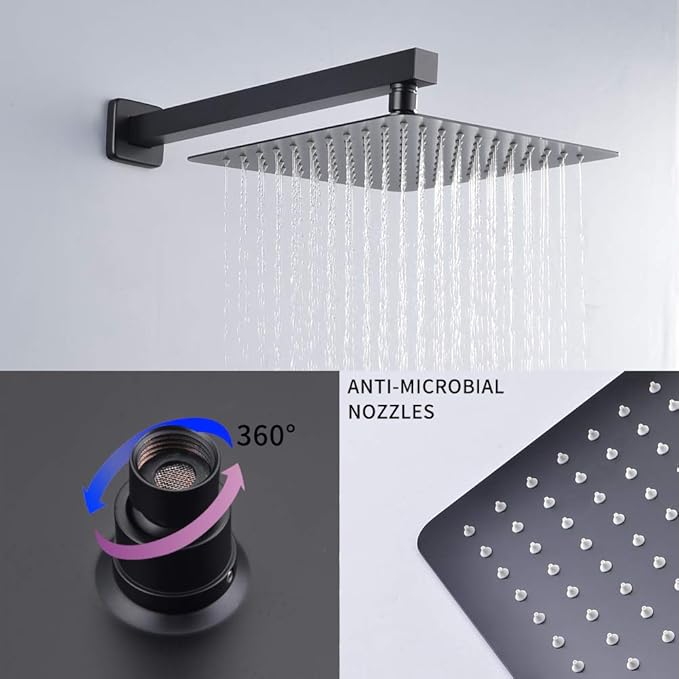 SHAMANDA Luxury Shower Set, Bathroom Single Handle Shower Faucet with Trim Valve Body Hand Shower Complete Kit, Premium Matte Black Rainfall Shower System, L70001-7