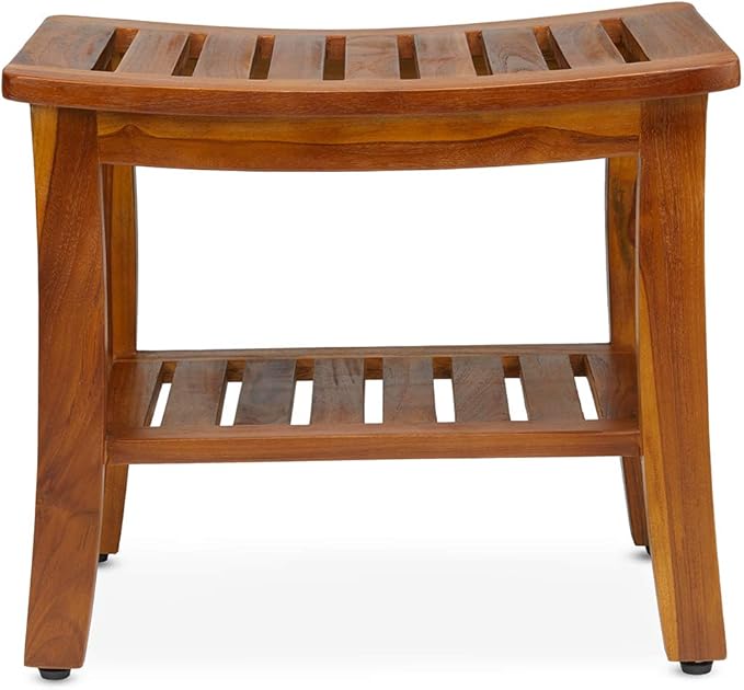 Teak Shower Bench 21 Inch, Fully Assembled Wood Bath Stool for Shower & Spa, The Hermod