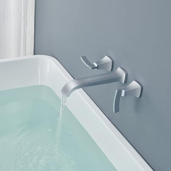 Tub Faucet Wall Mount Tub Filler Chrome High Flow Long Spout Reach Roman Bathtub Faucets with 2 Handles