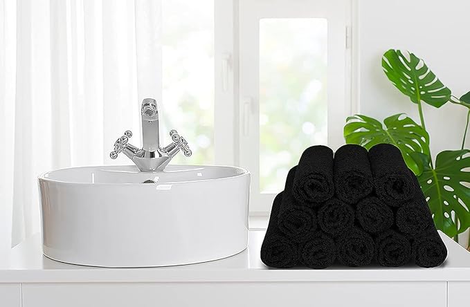 Softolle 100% Cotton Washcloths 24 Pack (12x12 Inches) Soft, Highly Absorbent Washcloth, Face Towels, Wash Cloths for Face, Ring Spun, Bulk Pack (Black)