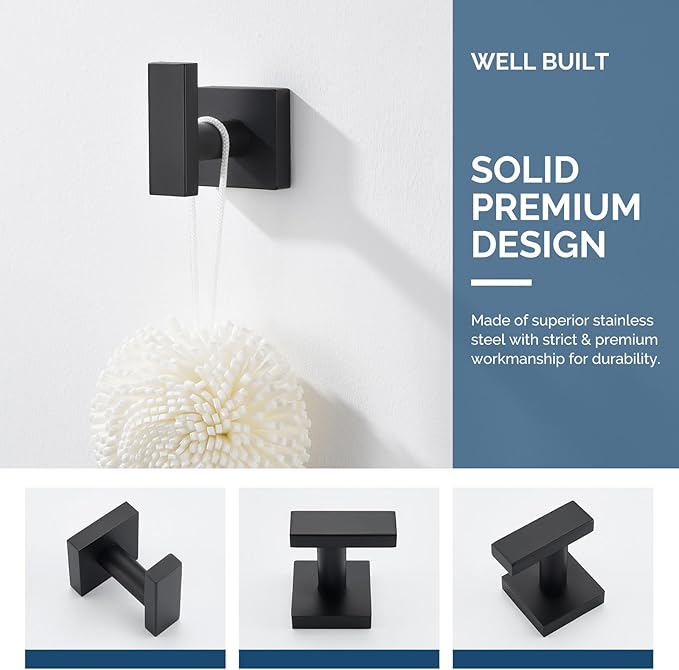 Angle Simple Towel Hook for Bathroom, Stainless Steel Hand Towel Coat Hook for Wall, Matte Black