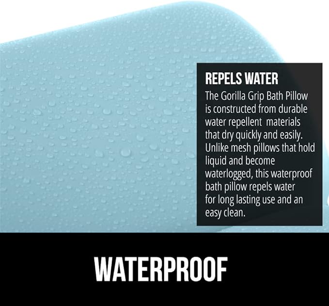 GORILLA GRIP Bath Pillow for Tub, Improved Suction Cups, Luxury Bathtub Pillows, Headrest for Neck and Back Support, Relaxing Home Spa, Hot Tubs and Bathroom Essentials, Gifts for Women, 3 Panel Blue