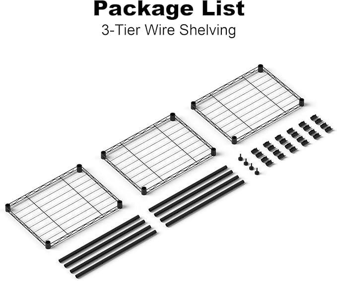 3-Tier Heavy Duty Wire Shelving Unit with Lockable Wheels, Metal Storage Rack for Garage, Pantry, Kitchen & Living Room, 39.4" H × 36.9" L × 18.6" D