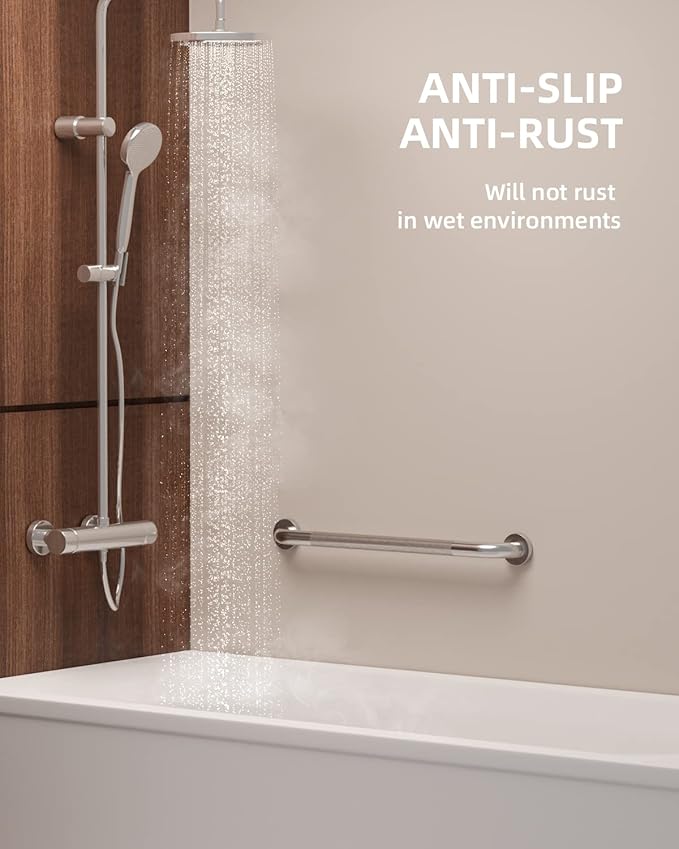 24 Inch Anti Slip Shower Grab Bar, Munzong Stainless Steel Bathroom Grab Bar, Satin Brushed Nickel Knurled Bathroom Balance Bar,Safety Hand Rail Support Handicap Elderly Senior Assist Bath Handle
