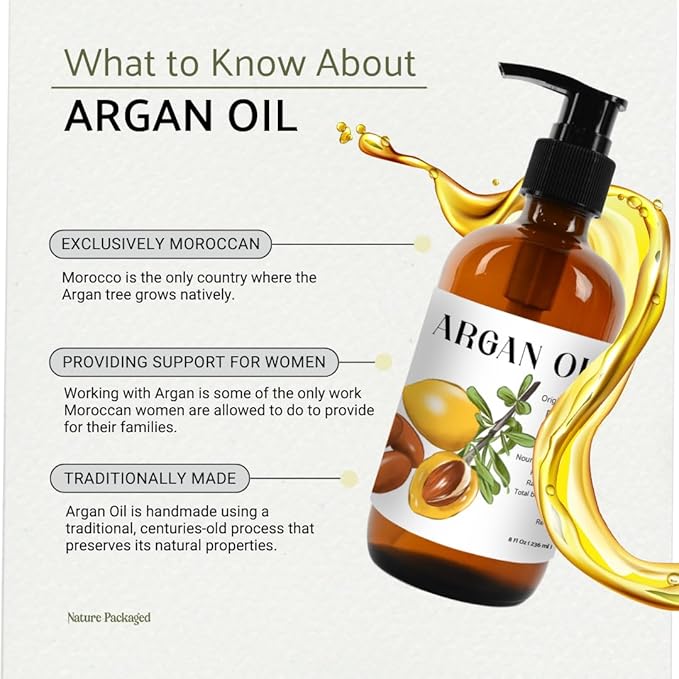 Argan Oil for Hair Growth Oil 16oz (Aceite de Argan) - 100% Pure Cold Pressed Moroccan Oils - Suitable for Colored & Damaged Hair, Face, Body Oils, Nail & Scalp