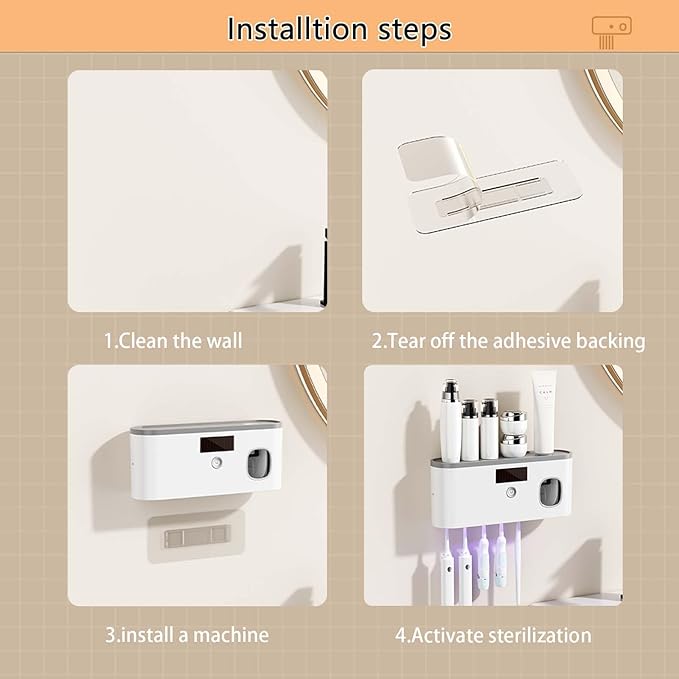Toothbrush Holders for Bathrooms, Toothbrush Sanitizer Holder for Kids and Adult, Electric Toothbrush Holders Wall Mounted with Toothpaste Dispenser