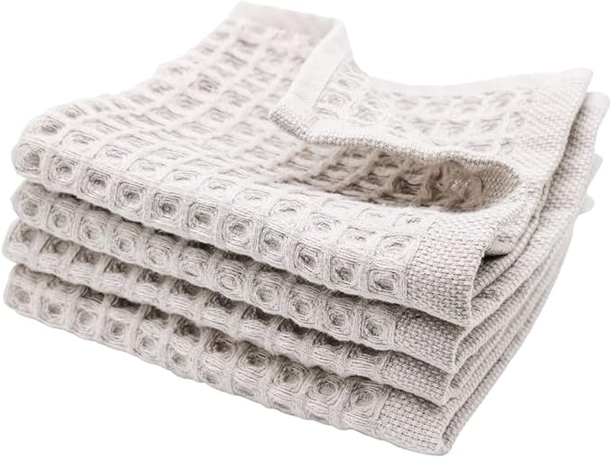 sea me at home Waffle Washcloths Set, 100% Turkish Cotton (Light Grey)
