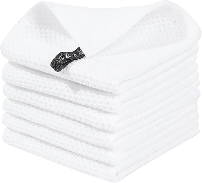 Homaxy 100% Cotton Waffle Weave Kitchen Dish Cloths, Ultra Soft Absorbent Quick Drying Dish Towels, 12 x 12 Inches, 6-Pack, White