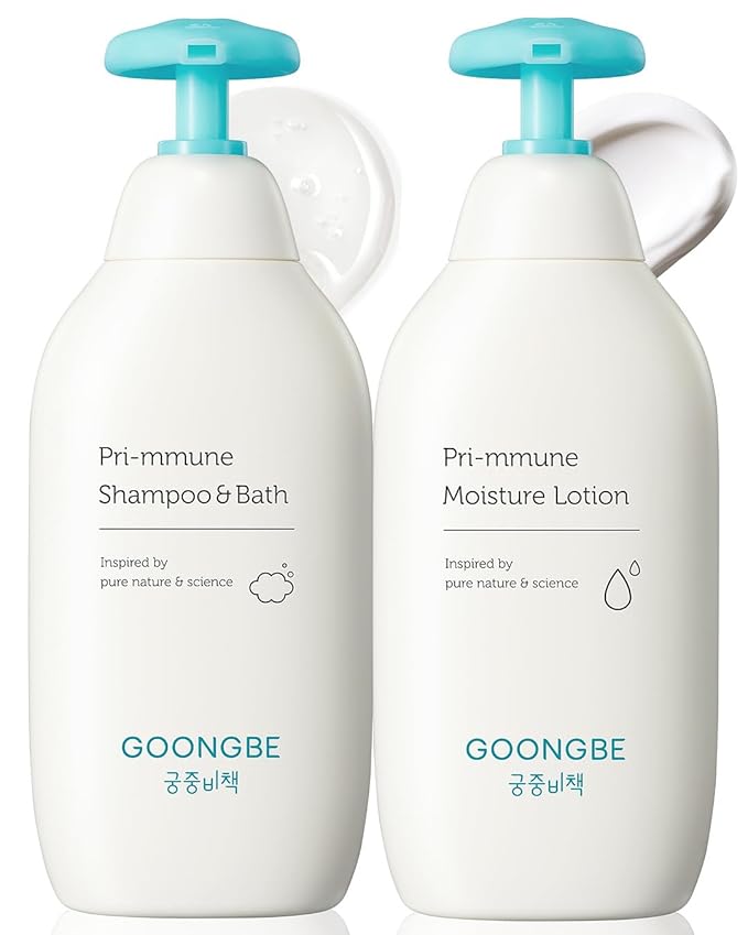 GOONGBE Pri-mmune Shampoo Bath & Moisture Lotion - Korean Baby Cleanser and Body Lotion - Hypoallergenic Moisturizing & Calming Daily Skincare - Gentle Cleanse, Naturally Derived, 11.8 oz.