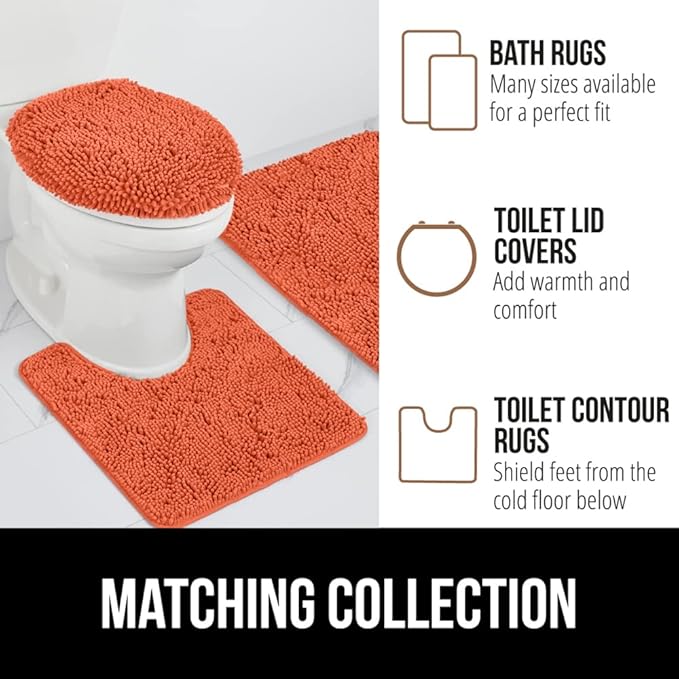 GORILLA GRIP Bath Rug Mat, Thick Soft Absorbent Chenille, Quick Dry Microfiber Mats, Rubber Backing Washable Shower Floor Rugs, Bathmat Runner, US Designed Bathroom Home Decor Accessories 24x17, Coral