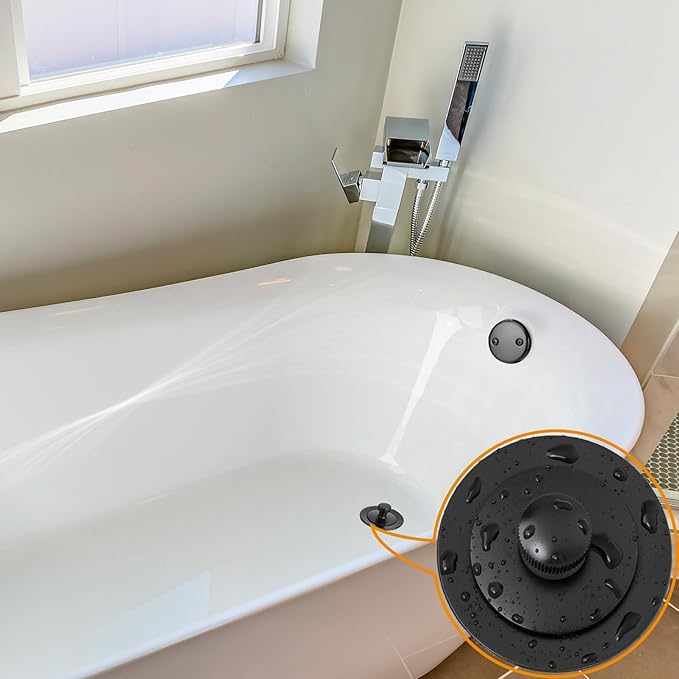 (1 Pack) Yariwiz 1-1/2" Matte Black Bathtub Tub Drain Kit Bath Waste Overflow Drain Tube Assembly with Universal Lift & Turn Bathtub Drain and Overflow Faceplate Matte Black