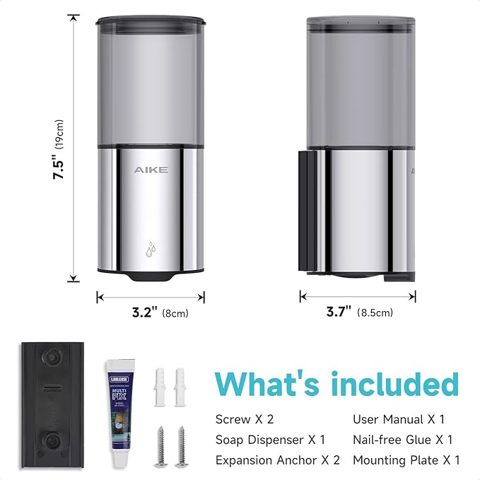 AIKE Automatic Wall Mount Liquid Soap Dispenser for Home and Commercial Bathroom 13.5oz IPX7 Waterproof,Polished Stainless Steel