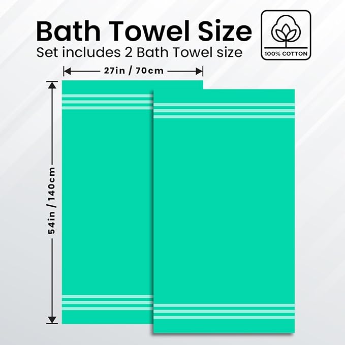 Infinitee Xclusives 100% Cotton Luxury Bath Towels Set of 2 (27x54 Inches) (Vivid Green, Bath Towels - Pack 2)