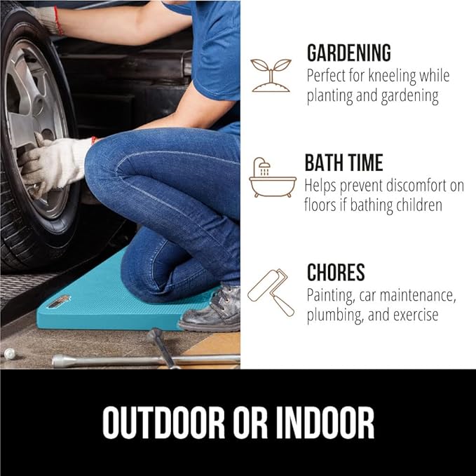 GORILLA GRIP Extra Thick Patent Pending Soft Foam Kneeling Pad, Supportive Large Cushion Knee Pads for Gardening, Baby Bath, Dirt and Water Resistant, Workout and Garden Supplies, 17.5x11, Turquoise
