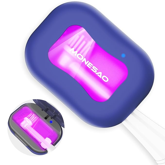 MONESAO Toothbrush Sanitizer Covers, Toothbrush Case with Violet Light - Rechargeable Cleaner Case - Auto Home Travel Tooth Brush Cap Box for Any Electric and Manual Toothbrushes (Purple)