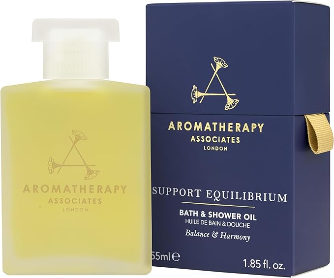 Aromatherapy Associates Support Equilibrium Bath and Shower Oil – Hydrating Oil with 3 Essential Oils to Uplift Mind, Body, and Spirit (1.86 oz)