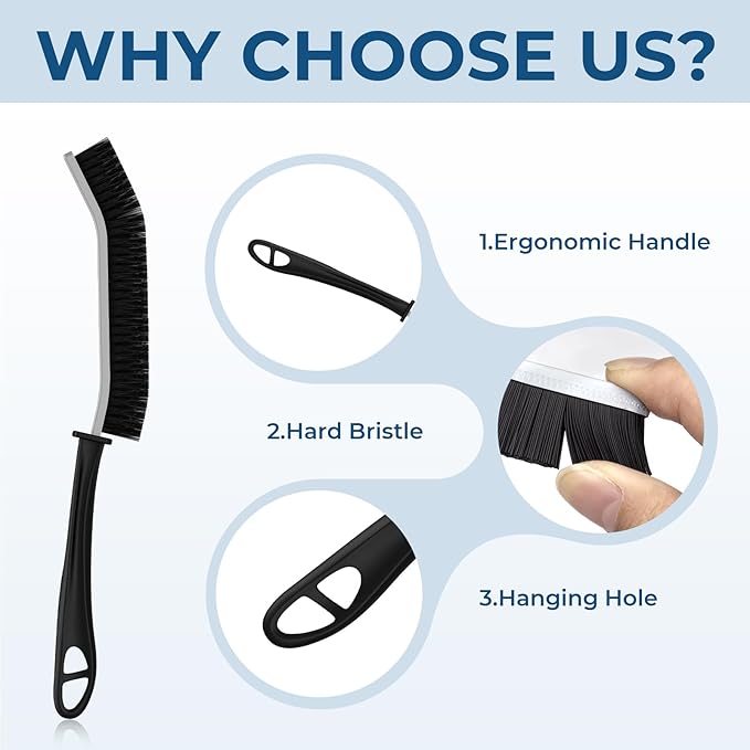 Crevice Cleaning Brushes, Scrub Brush for Hard to Reach Small Space, Home Essentials, Cleaning Supplies, Cleaning Tools for Household Use, Bathroom, Shower, Kitchen, Window, Toilet (3, Black)