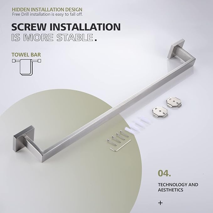 KOKOSIRI 24-Inch Single Towel Bar, Bathroom Kitchen Towel Holder, Wall Mounted SUS304 Stainless Steel Towel Rack, Brushed Nickel, B4003BR-L24