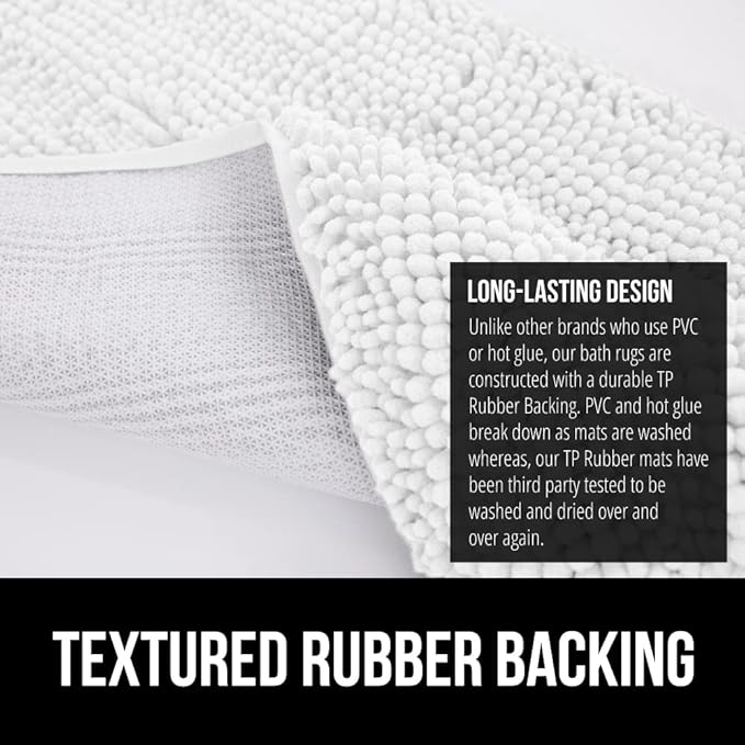 GORILLA GRIP Bath Rug Mat 44x26, Thick Soft Absorbent Chenille, Quick Dry Microfiber Mats, Rubber Backing Washable Shower Floor Rugs, Bathmat Runner, US Designed Bathroom Home Decor Accessories White