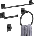 Matte Black Bathroom Accessories Set, 4 Pieces Bathroom Hardware Set, 16 inch Towel Bar, Towel Racks for Bathroom, Robe Towel Hooks, Toilet Paper Holder Wall Mounted