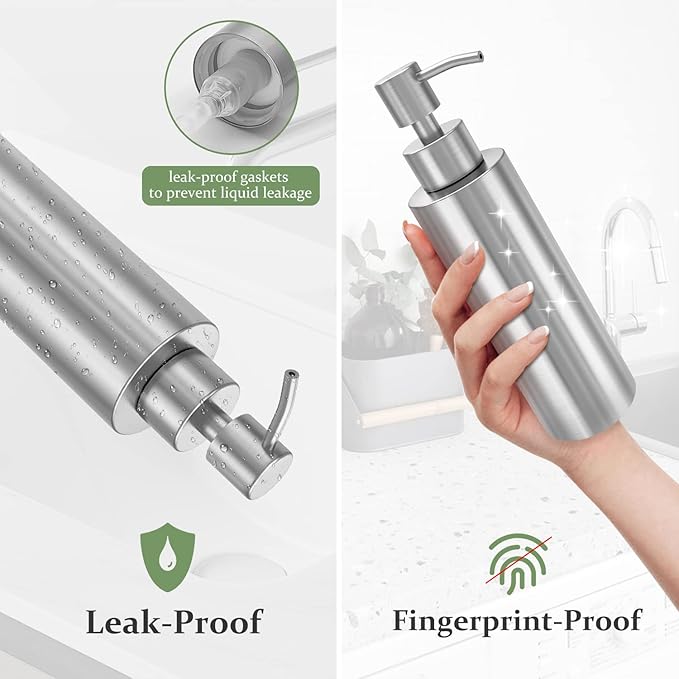 ARKTEK -Stainless Steel Countertop soap dispenser Rust Proof Liquid Hand soap dispenser, Premium Kitchen Pump for Liquid Bathroom Hand Dish Lotion (11.8 Oz / 350 ml)