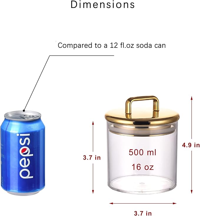 16 oz Small Acrylic Storage Apothecary Jar with Gold Airtight Lid | Bathroom Vanity Organizer Containers | Ideal Decorative Canisters for Shells, Bath Salt, Cotton Swabs, Cotton Ball, Flossers