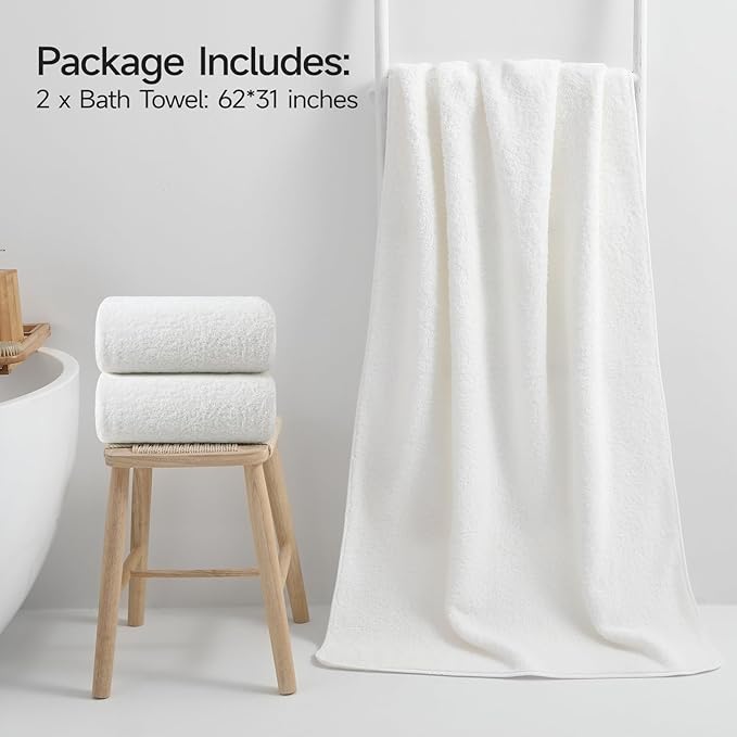 REDKISS Ultra-Plush Bath Towel Set - 900GSM Premium Thick Cotton for Bathroom & Spa, Super Absorbent Bath with No Shedding (2-Piece Bath Twoel Set for Adults, Luxury Hotel & Home Use)-White